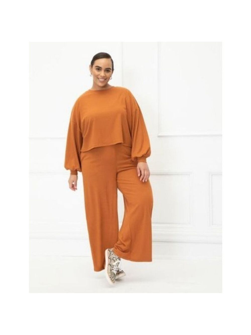 New Eloquii Elements | High Waisted Ribbed Wide Leg Pants